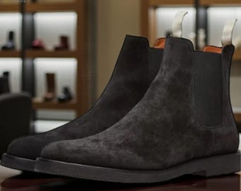 Stedmen handgemaakte Ash Black suède Chelsea-laarzen - Herenschoenen met hoge enkels en kantoorschoenen