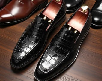 Handgemaakte zwarte, gestructureerde leren mocassins voor heren – formele instapschoenen