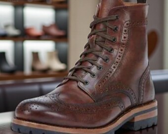 Stedmen handgemaakte donkerbruine Wingtip Brogue Chukka Boots - Echt koeienleren veterschoenen voor heren en kantoor