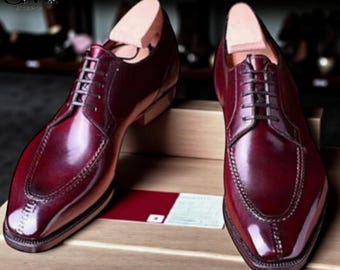Stedmen Handmade Burgundy Derby Shoes for Men – Genuine Leather Lace-Up Formal Dress Shoes | Elegant Handmade Office Footwear