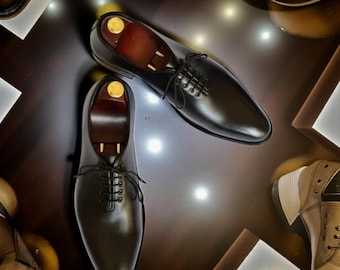 Stedmen Handmade Black Leather Oxford Shoes for Men – Classic Lace-Up Formal Dress Shoes | Elegant Handmade Office & Wedding Footwear