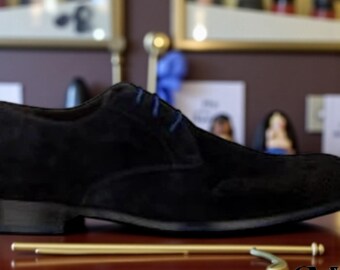 Handmade Men's Black Suede Derby Shoes | Classic Lace-Up Formal Dress Shoes | Elegant Business Office Footwear by Stedmen