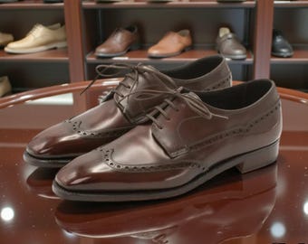 Handgemaakte donkerbruine leren wingtip brogues voor heren – elegante Derby- en Oxford-stijl schoenen