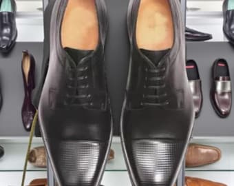 Handmade Men's Black Leather Derby Shoes | Classic Lace-Up Formal Dress Shoes | Elegant Business Office Footwear by Stedmen