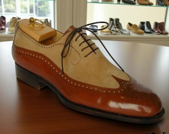 Handmade Men's Two-Tone Wingtip Brogue Spectator Shoes | Classic Leather Formal Dress Shoes by Stedmen