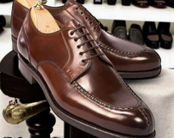 Handmade Men Brown Derby Shoes with Strap | Genuine Leather Lace-Up Business Dress Shoes | Classic Office Formal Shoes by Stedmen