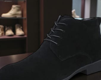 Stedmen handgemaakte zwarte suède chukka-laarzen - enkellaarsjes met vetersluiting voor heren, jurk- en kantoorschoenen