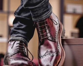 Stedmen handgemaakte heren bordeauxrode Wing-Tip Brogue Chukka laarzen - Echt koeienleer veterschoenen voor kleding en kantoor