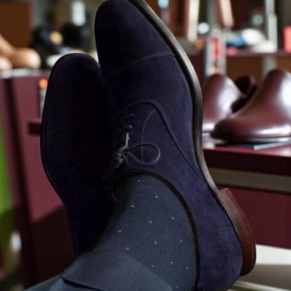 Handmade Men's Blue Suede Lace-Up Dress Shoes | Elegant Formal Business Shoes | Classic Office Footwear by Stedmen