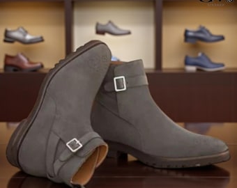 Stedmen handgemaakte donkergrijze suède jodhpur-laarzen met monniksband - Enkellaarsjes voor heren en kantoorschoenen