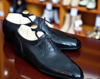 Stedmen Handmade Black Leather Oxford Shoes for Men – Classic Lace-Up Formal Dress Shoes | Elegant Handmade Business & Wedding Footwear
