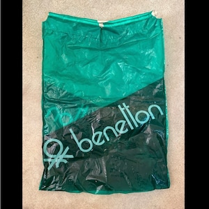 vintage 1980er Jahre UNITED COLOURS of BENETTON Einkaufstasche Tragetasche grüne Kordel