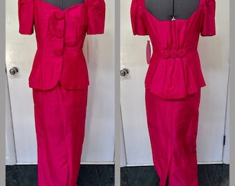 vintage jaren 1990 WATTERS & WATTERS Zijde Shantung tweedelige formele jurk fuchsia 8