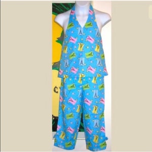 Paris Eiffel Tower Halter Top Capri Pants Outfit, Girls Size 7