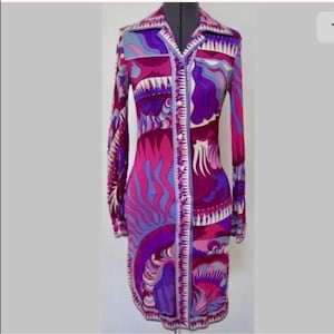 1970s EMILIO PUCCI dress silk jersey knit psychedelic print purple pink 8
