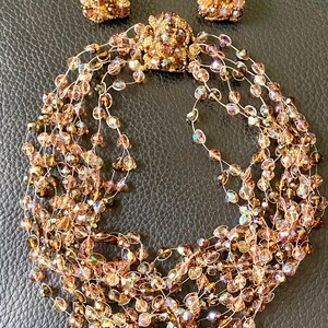 vintage jaren 1960 VENDOME AB bruine topaas kristal multi streng ketting oorbel set MCM