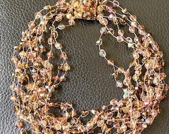vintage 1960s VENDOME AB brown topaz crystal multi strand necklace earring set MCM