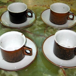 4 rare vintage 1970s DANSK Denmark brown mist coffee cups saucers plates dinnerware