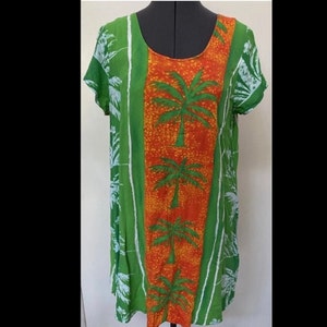 vintage 1980s JAMS WORLD lightweight rayon sundress green orange palm