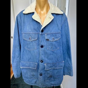 Chaqueta vaquera SEARS vintage de los años 70 con forro de sherpa de piel sintética, estilo camionero, talla 44 de alto