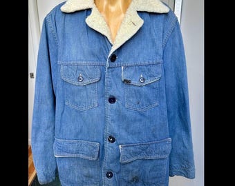 Vintage Sears Roebucks Denim Jacket Mens Sz 44R Blue 70s Sherpa