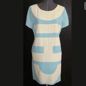 vintage 1990s CHEAP & CHIC MOSCHINO dress blue cream 8 38