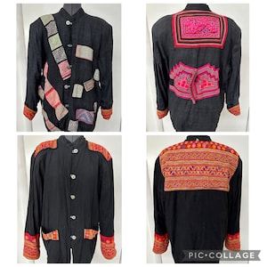 vintage 1970s handmade THAI HMONG Hill Tribe reversible jacket embroidered L xl