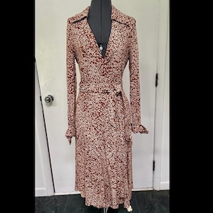 dvf knit wrap dress Vintage 1970s DIANE Von FURSTENBERG Original Brown Leaves 14 color-sage