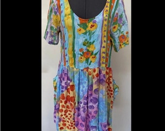 vintage 1980s JAMS WORLD lightweight rayon HATTIE dress polka dot aqua pockets