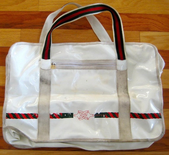 Rare 1970S GUCCI Italy large white vinyl tennis ba