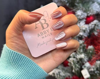 Pink Shimmer Press On Nails | Pearl Glitter Almond Nail Set for Parties Weddings and Daily Wear | Handmade Sparkly Nails