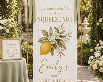 Personalized Lemon Baby Shower Tapestry, Custom Baby Welcome Sign, We Can't Wait To Squeeze You Banner, Celebrating Party Backdrop Decor