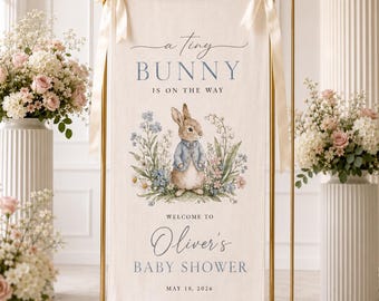 Personalized Bunny Baby Shower Banner, Cute Rabbit Baby Welcome Sign, Custom Name Baby Shower Tapestry, Hello Baby Backdrop Decor