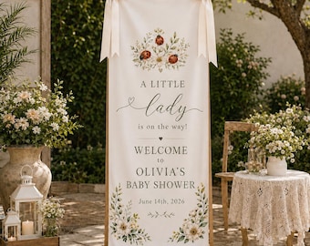 Personalized A Little Lady Baby Shower Banner, Ladybug Theme Baby Welcome Sign, Custom Fabric Tapestry Baby Shower Party Backdrop Decor