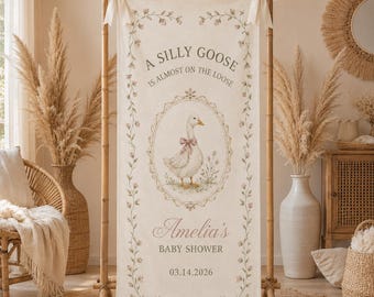 Personalized Silly Goose Baby Shower Tapestry, Custom Name Welcome Sign, Cute Baby Shower Party Banner Decor, Hello Baby Backdrop