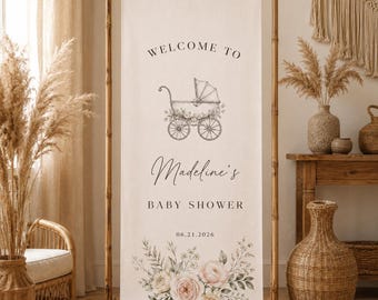 Custom Baby Shower Sign, Fabric Baby Shower Tapestry, Hello Baby Backdrop, Baby Shower Decorations, Baby Shower Welcome Banner