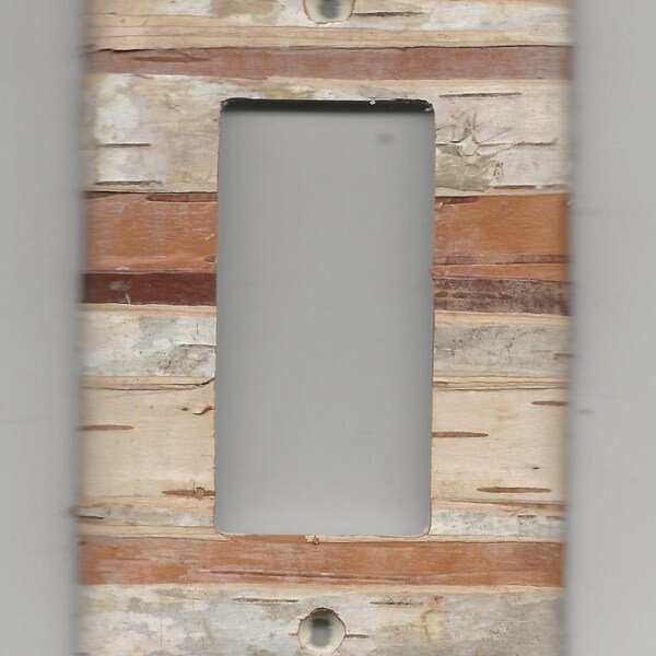 birch bark covered light switch plate GFCI -Ground Fault Circuit Interrupter /  rocker / dimmer switch