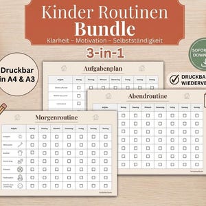 Kinder Routine Bundle PDF – Morgenroutine & Abendroutine Kinder + Aufgabenplan | Chore Chart Kids Printable A4 A3