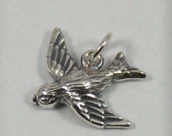 Sterling Silver Rectangle Printed Songbird Charm 12x18mm