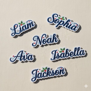 Personalisierter Name Patches, Benutzerdefinierte Weihnachten Name Patch, Benutzerdefinierte Name Patch, Nähen / Aufbügeln Stickerei Patches für Kleidung Jacken Rucksäcke,