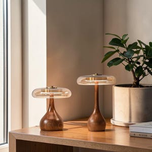 Dimmable Solid Wood Table Lamp, Japanese Retro Glass Desk Light image 5