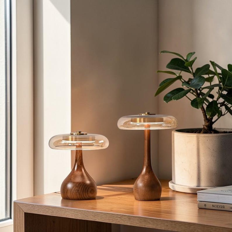 Dimmable Solid Wood Table Lamp, Japanese Retro Glass Desk Light image 5
