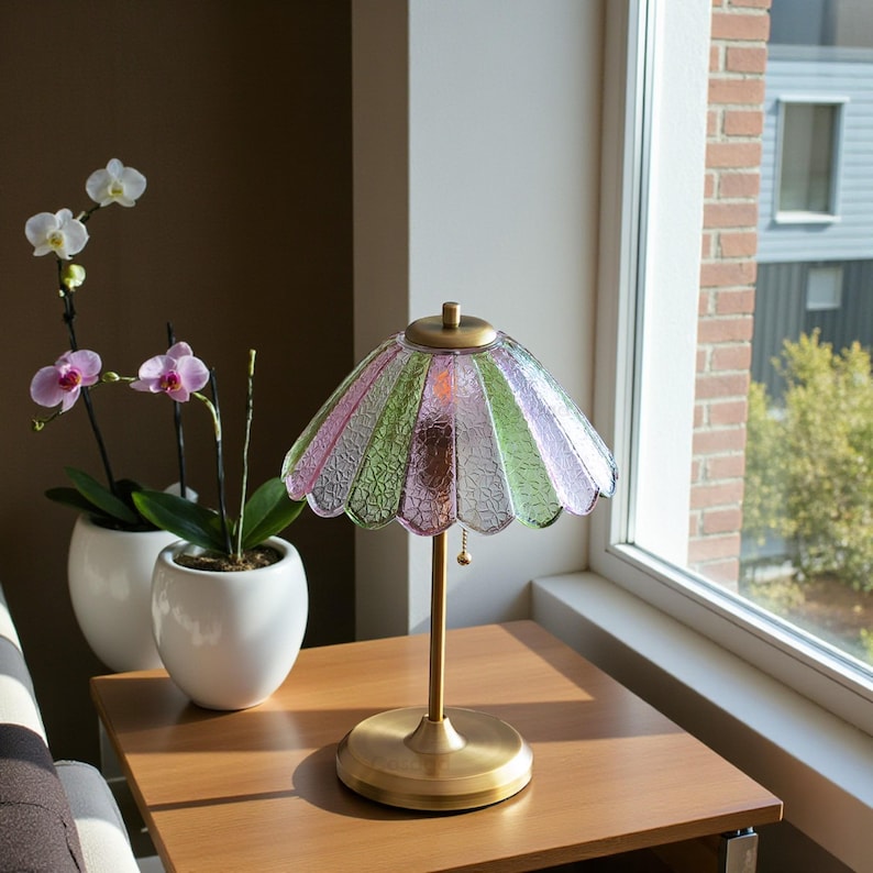 Lámpara de mesa vintage con forma de mariposa – Cristal de color, lámpara de noche retro