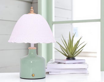 Cream Mushroom Table Lamp: Glass LED Bedside Night Light