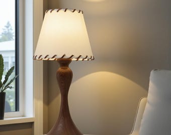 Retro Japanese Table Lamp: Ancient Print Fabric Shade, Solid Wood