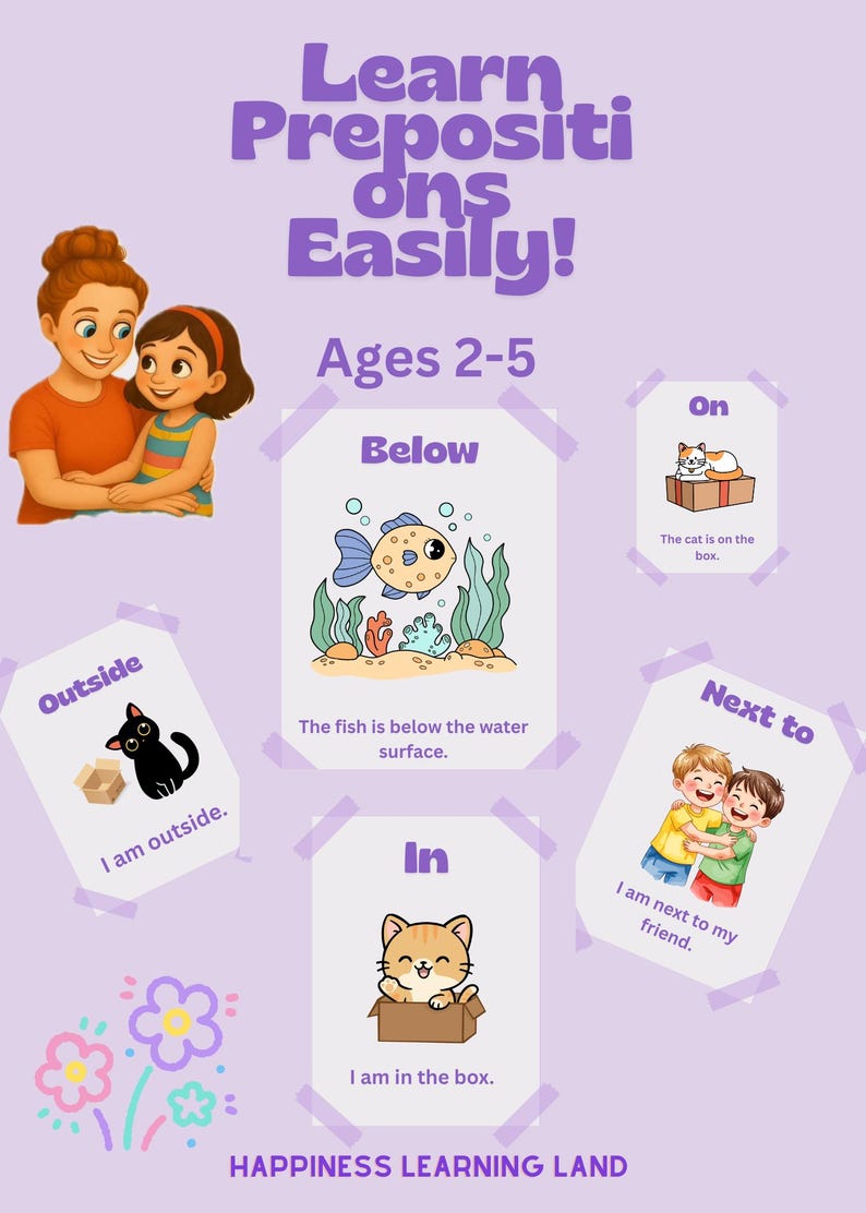 Prepositions Flashcards for Kids | Printable PDF | in on Under Above ...
