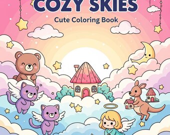 Cozy Skies Bold & Easy Coloring Book PDF, 70+ Colorable Pages with Adorable Illustrations, BONUS FREE +1 Coloring Book, Digital Download