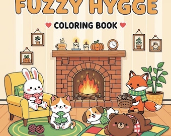 Fuzzy Hygge: Cute and Cozy Coloring Book, Relaxing  Printable Art Book, PDF Instant Download