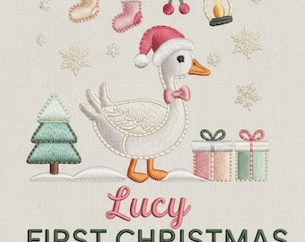Op maat geborduurd eerste kerstontwerp baby, gepersonaliseerd gansbaby uniek cadeau voor nieuwe baby, kerstcadeau 2025, digitale download