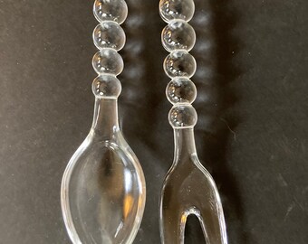 Salad tongs LIKE new China Galore Crystal glass salad set Gorgeous Pressed Glass Crystal Salad Server Set of Two